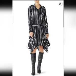 Nicole Miller Black and White Barcode Striped Shirt Dress. Size XL